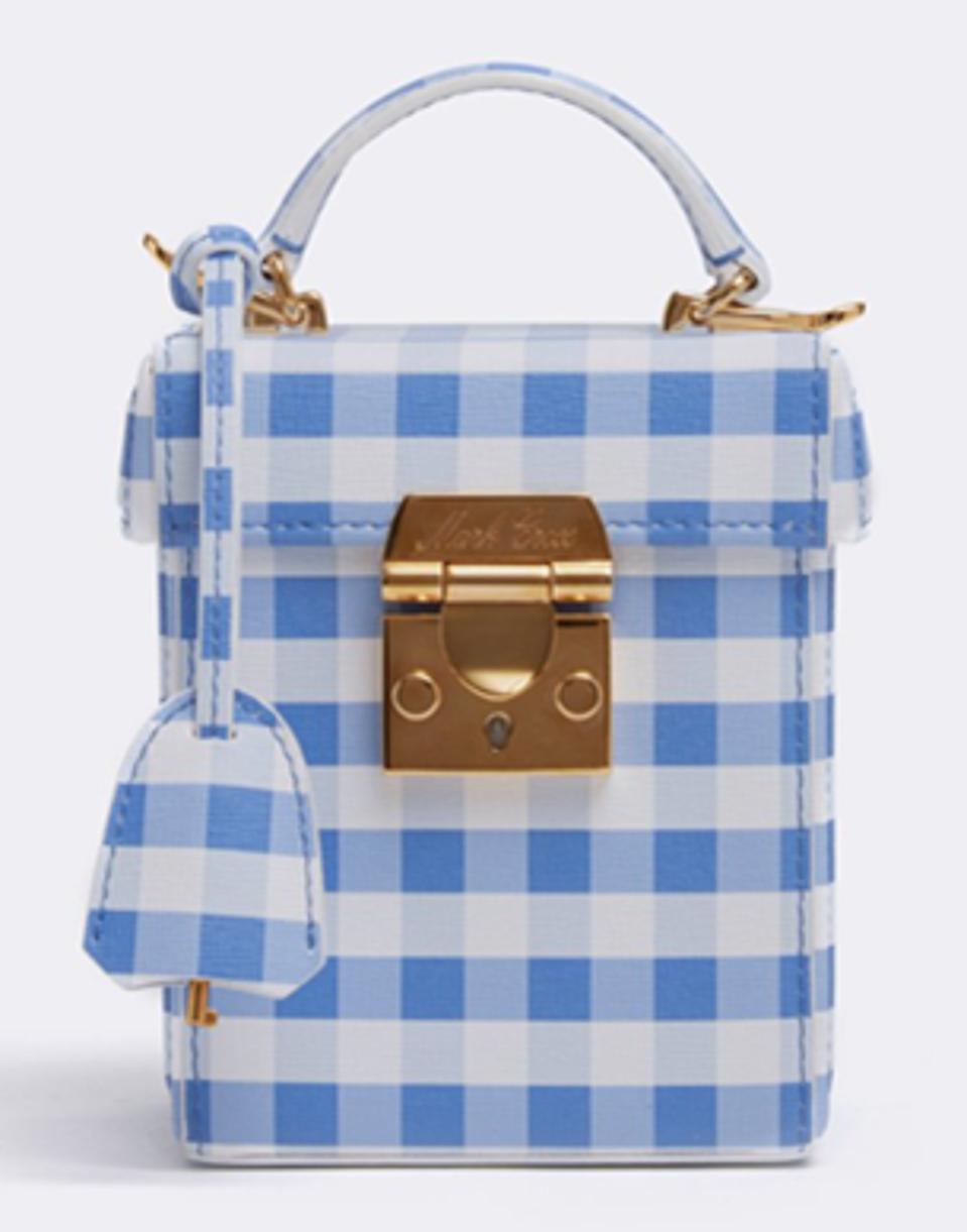 Image courtesy of Mark Cross Mark Cross’ Grace Cube Leather Box Bag in Saffiano Gingham Regatta Blue