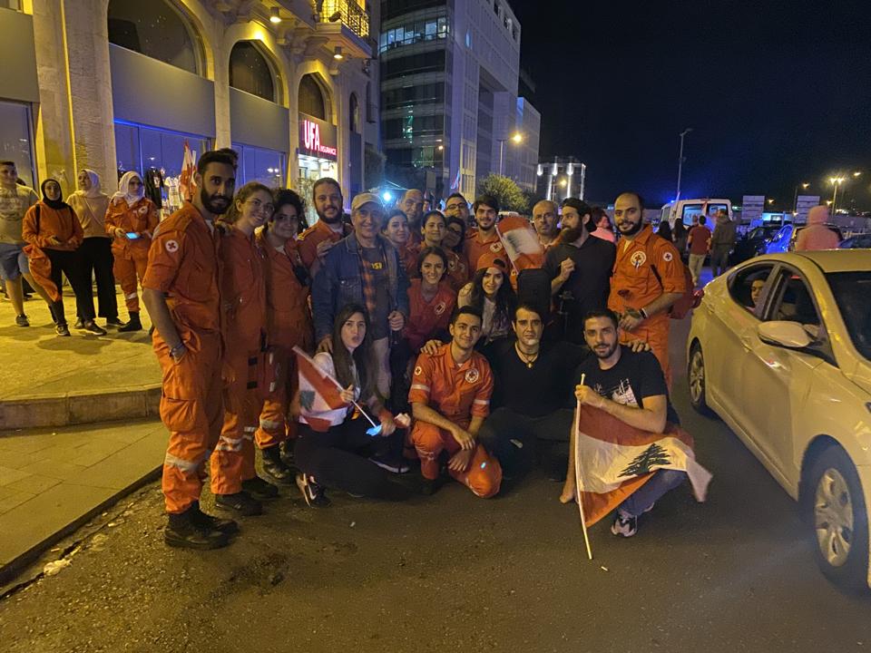 Sarah Himadeh and friends in Martyr Square protesting for Lebanon.