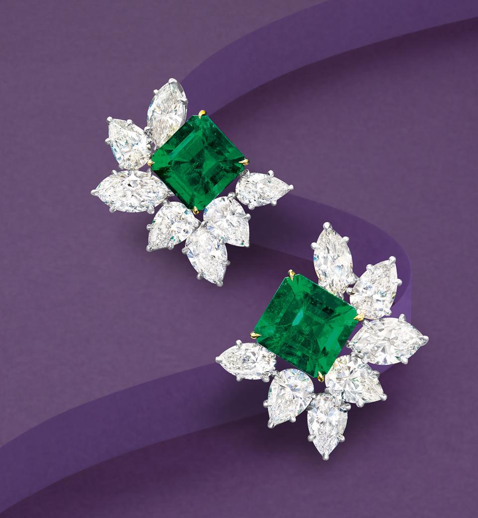 Harry Winston Colombian emerald and diamond ear clips sold for $370,960