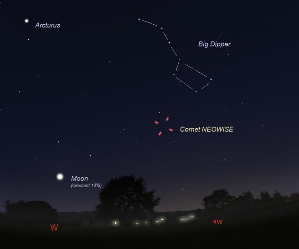 Comet NEOWISE makes its closest approach to Earth on July 23, 2020, as shown here.