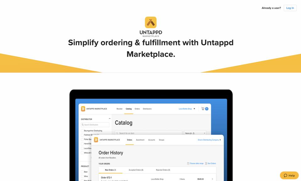 A screenshot from the Untappd Marketplace web platform