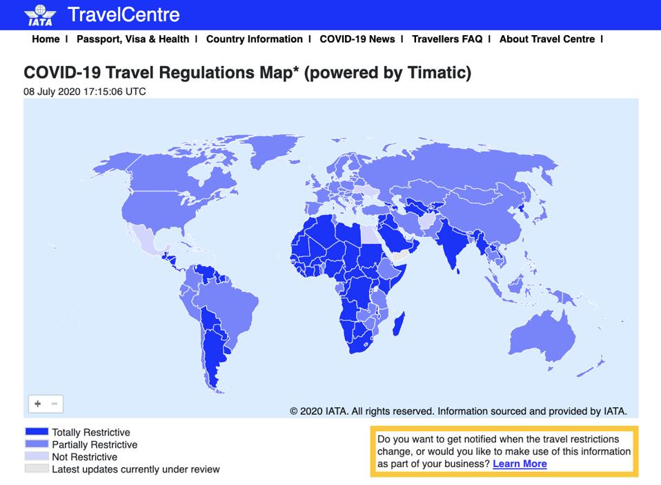 The International Air Transport Association's COVID-19 Travel Regulations Map.