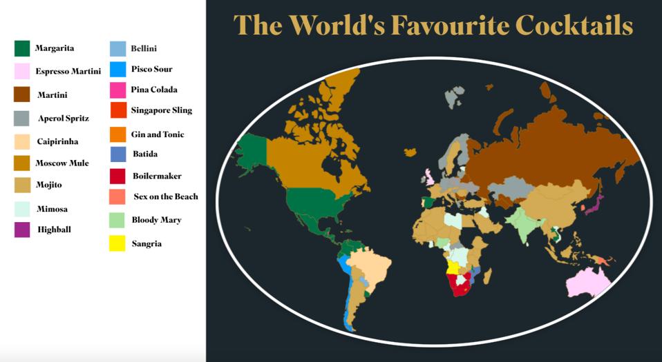 This map reveals the world's most favorite cocktails.