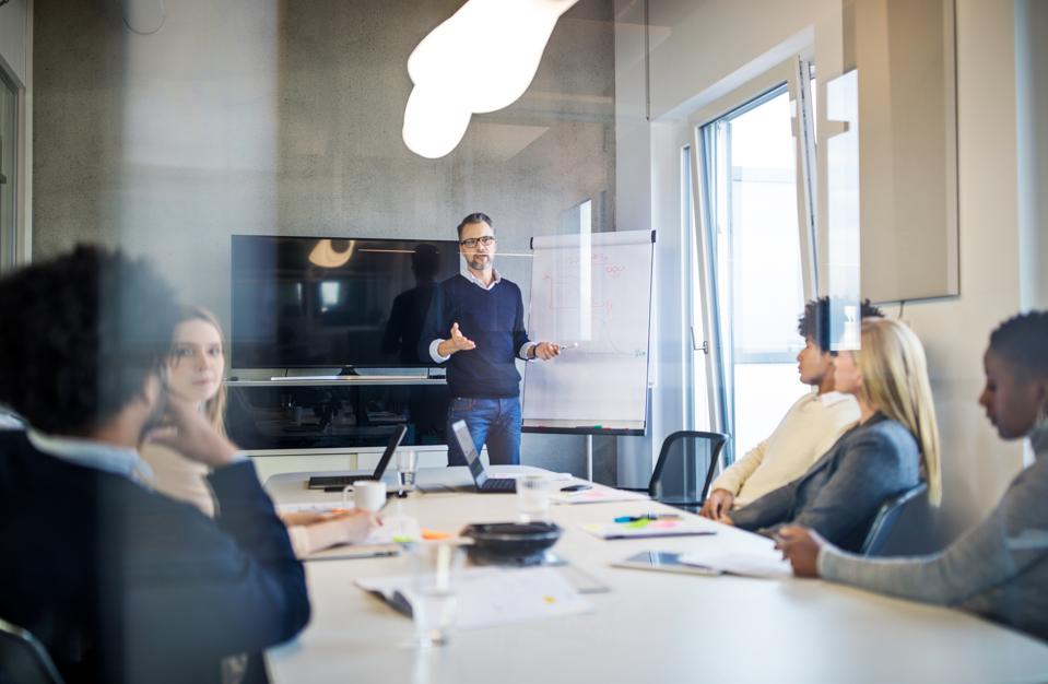 Group of people during a presentation in modern office