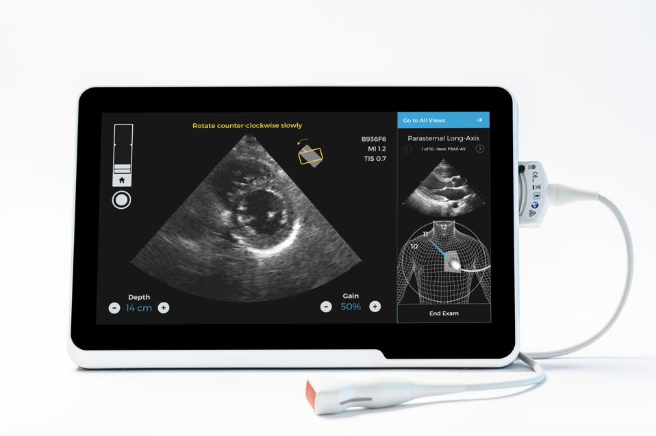 A screen showing an ultrasound and artificial intelligence technology