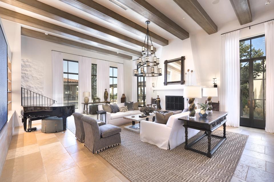 Living room with beamed ceiling