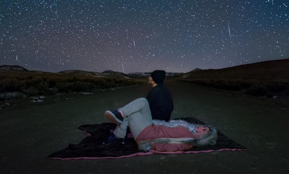 Teenagers watching the Geminid meteor shower.