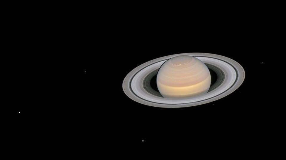 2018 view of Saturn at opposition with the rings tilted severely, from NASA's Hubble.