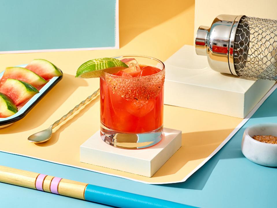 Watermelon margarita in a glass.