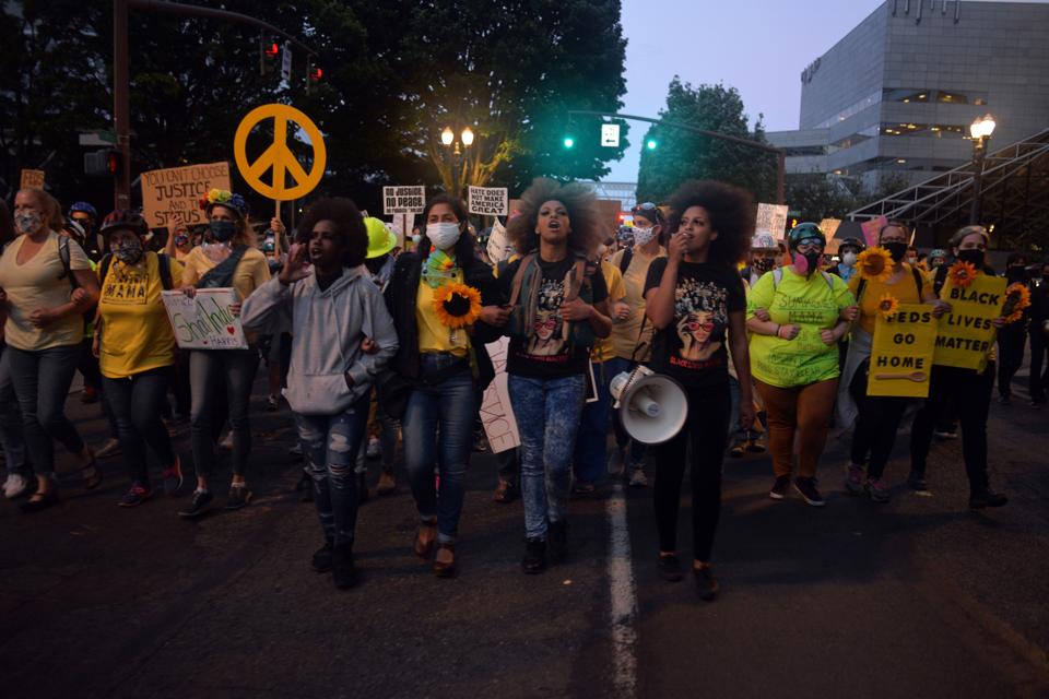 Protesters against police brutality in Portland, OR on July 23, 2020.