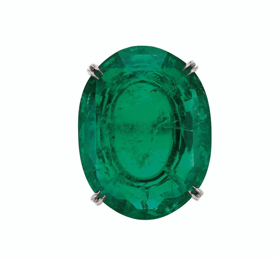 35.77-carat oval modified mixed-cut Colombian emerald with an estimate of $300,000-500,000 CHRISTIE'S