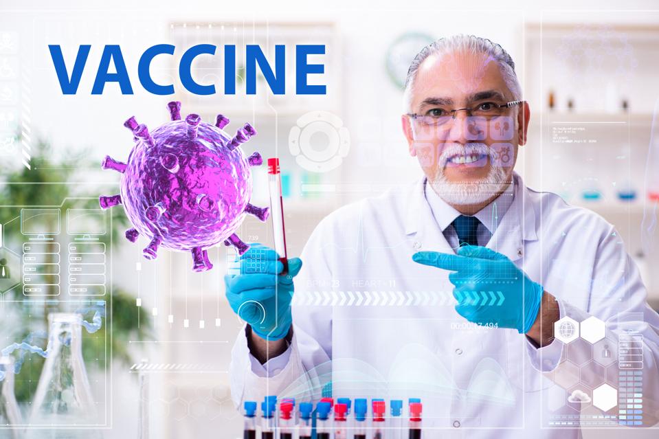 Medical researcher using technology to find a covid-19 vaccine.