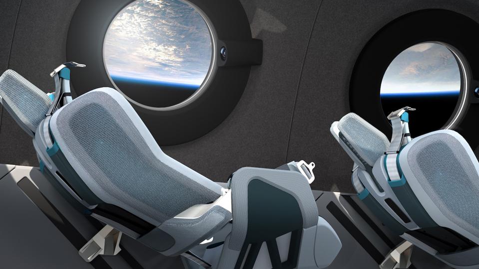 Reclined seats aboard SpaceShipTwo
