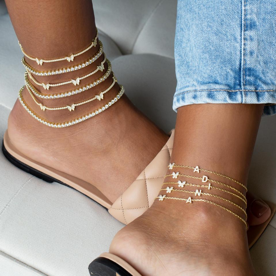 Adina’s Jewels new Pavé Butterfly Initial Anklet in Gold