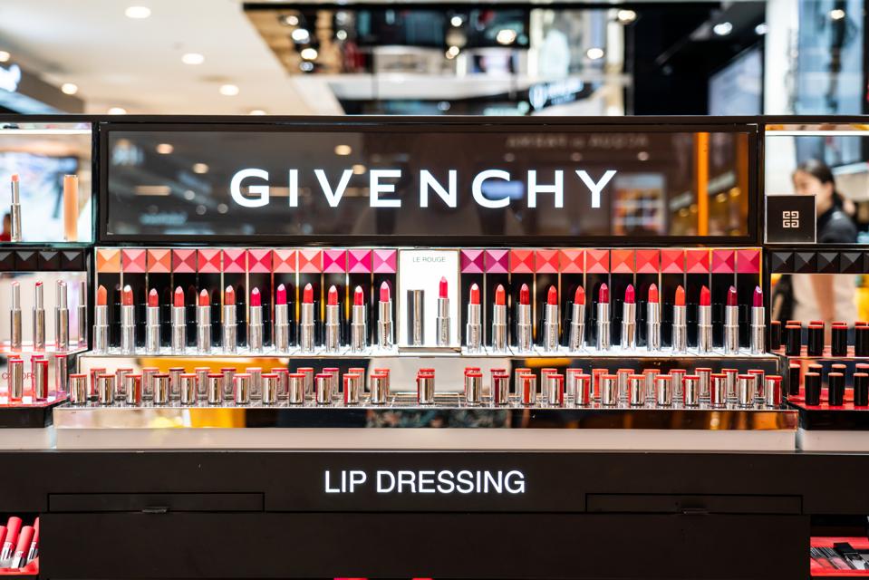 Lipsticks is being displayed at a French luxury fashion and...