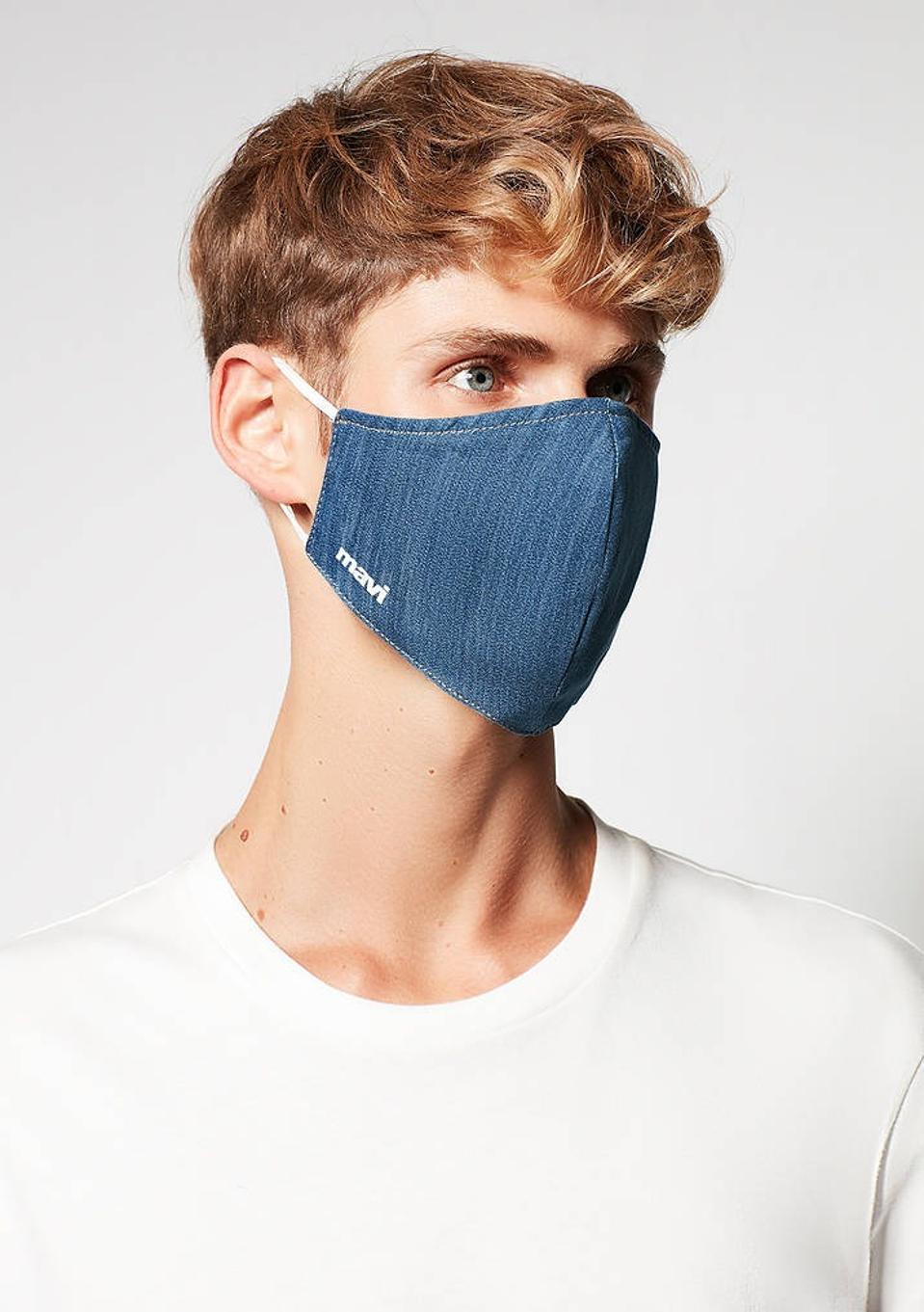 Mavi's Denim Face Mask, available in S/M or L/XL