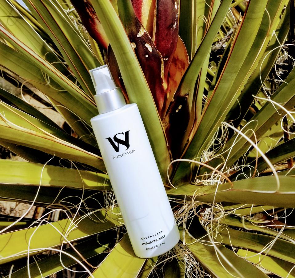 :Can be used with either the lifestyle shot or product shot) Whole Story's Hydrating Mist is Electrolyzed / Oxidizing (EO) Water, which makes the water malecule 100 times smaller so your skin cells will recognize it and easily absorb it into the outer rim of the cell.