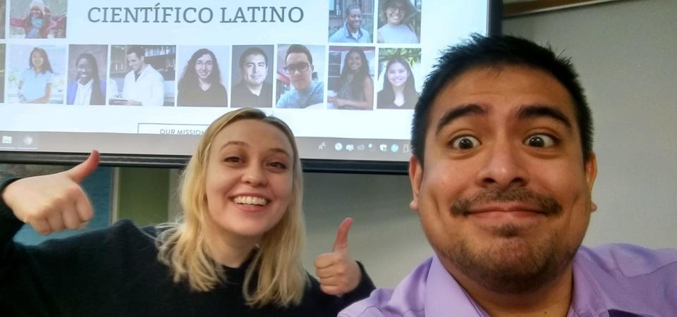 Olivia Goldman and Robert Fernandez presenting Científico Latino.