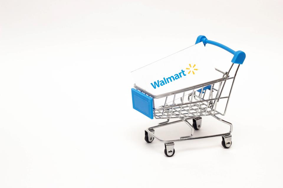 BOBRUISK, BELARUS - JANUARY 30, 2019: Shopping trolley on a white background online store, marketplace Walmart