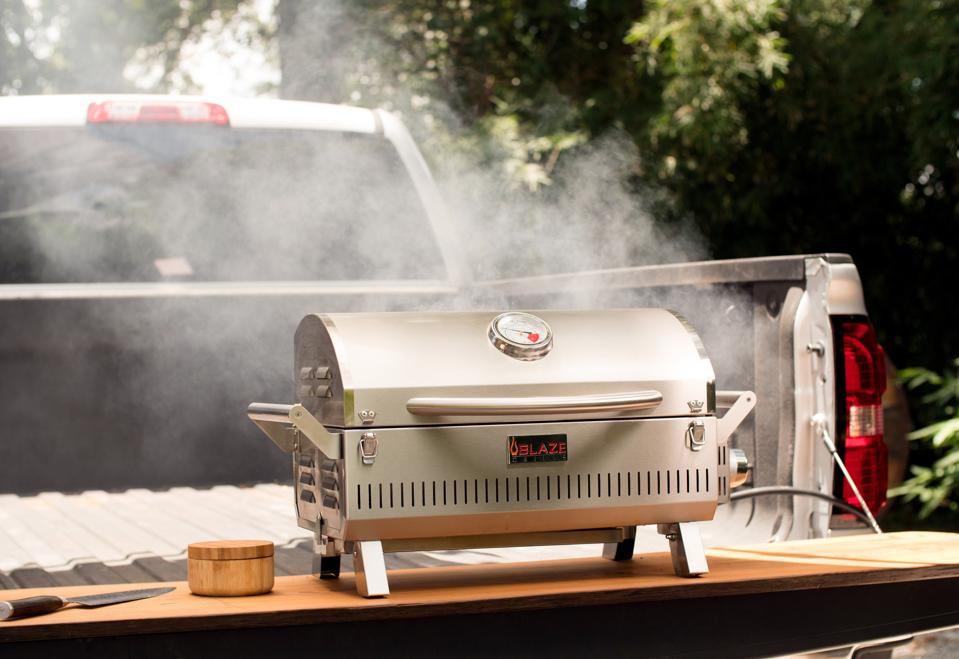 portable grill in truck bed