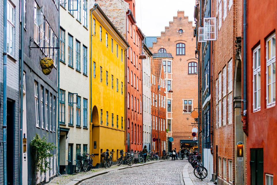 A cobbled street in Copenhagen's old town, Denmark.
