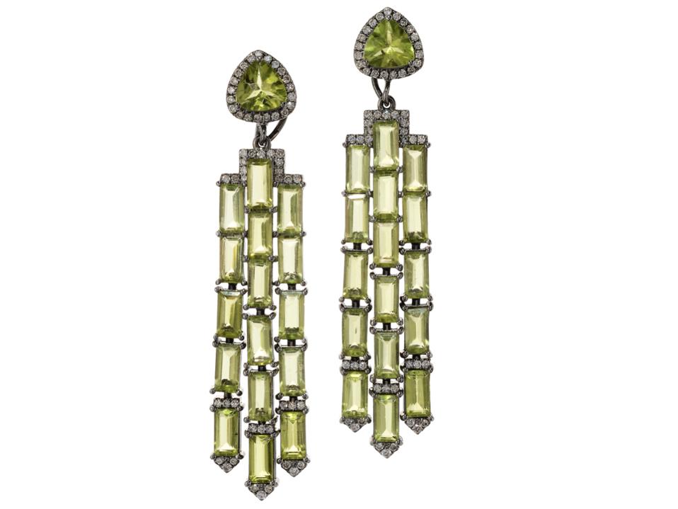 Celebrate Peridot, An August Birthstone, With These Beautiful Pieces Of Peridot Jewelry 12 Graziela earrings in 18K gold with dark rhodium, peridot, and diamond, $9,650, grazielagems.com