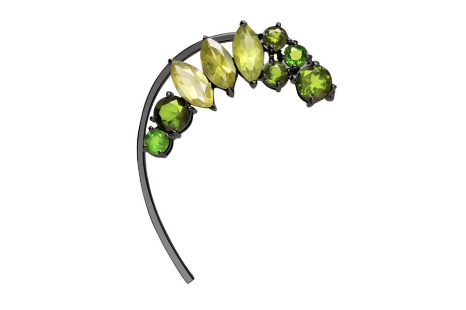 Celebrate Peridot, An August Birthstone, With These Beautiful Pieces Of Peridot Jewelry 10 Diaboli Kill by Angie Marei Isadora ear cuff in 18K black gold with peridot, $4,000, diabolikill.com
