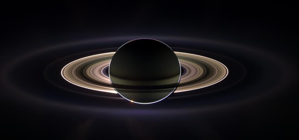 Cassini's view of Saturn's rings as they surround the planet.