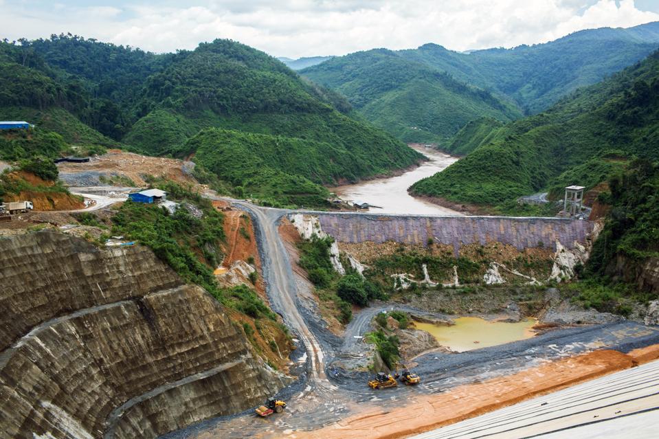 The Nam Tha 1 hydroelectric dam under construction on a tributary to the Mekong, one of dozens of dams in the Mekong basin that have reduced habitat available to migratory fish.