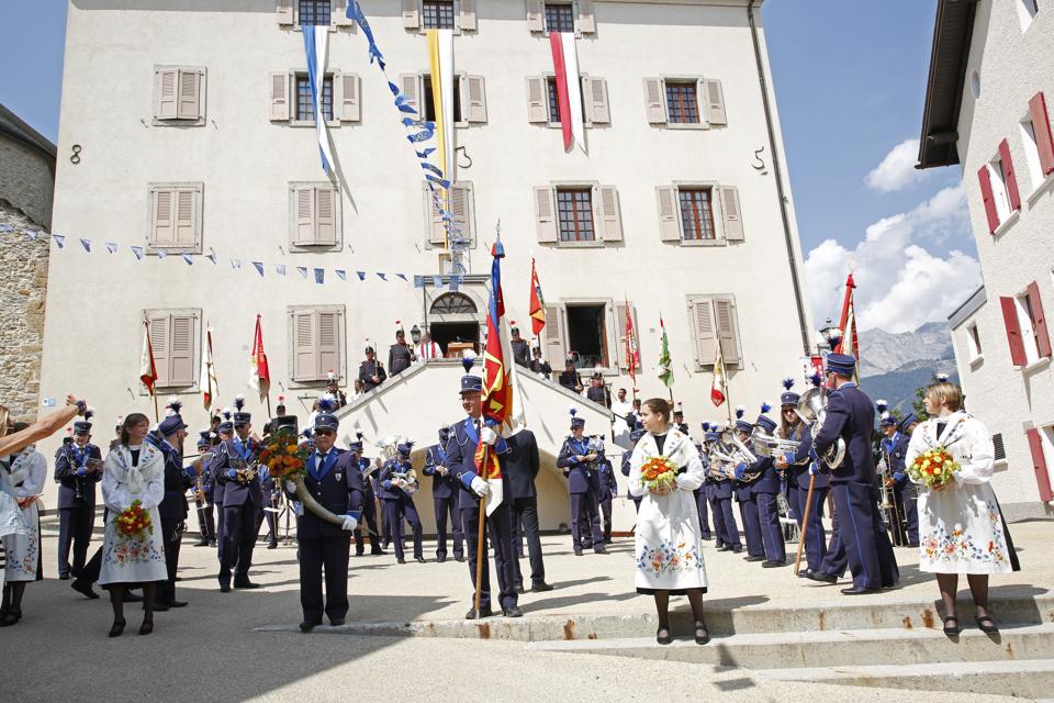 Swiss National Day celebrations In Crans-Montana Valais Switzerland