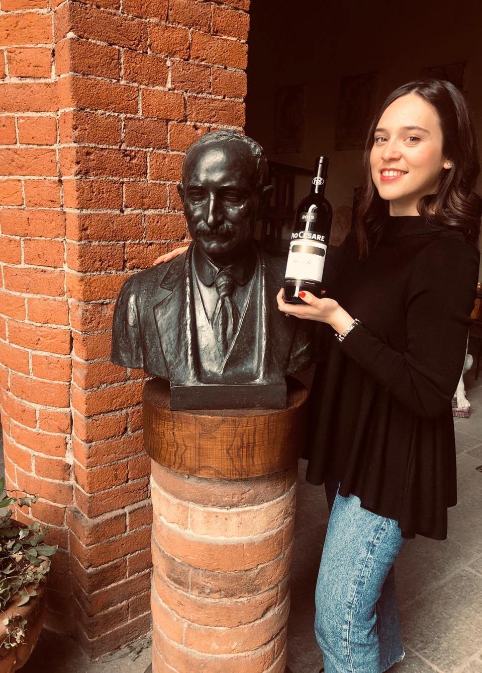 Federica Boffa with a Bust of her Great-Great Grandfather Cesare Pio