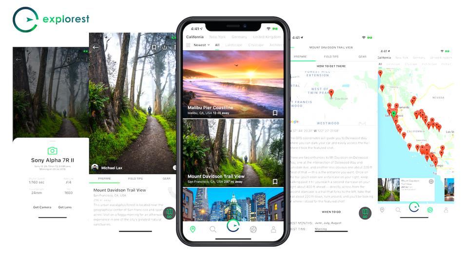Explorest Instagram travel photography app interface