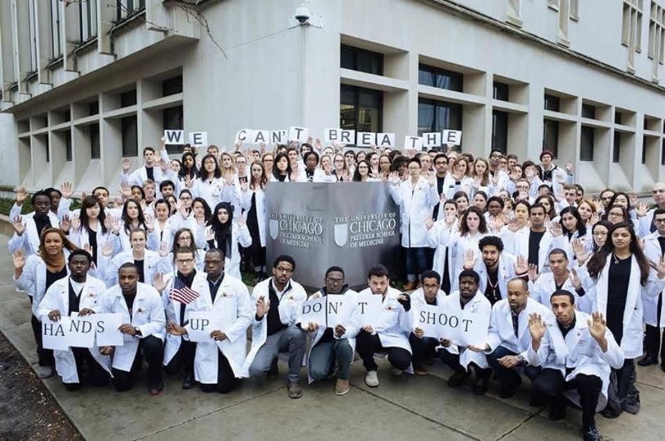 Pritzker School of Medicine students supporting the protests concerning police brutality