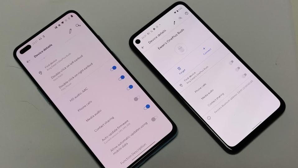 OnePlus Buds controls: Nord (l) PIxel 4a (r)