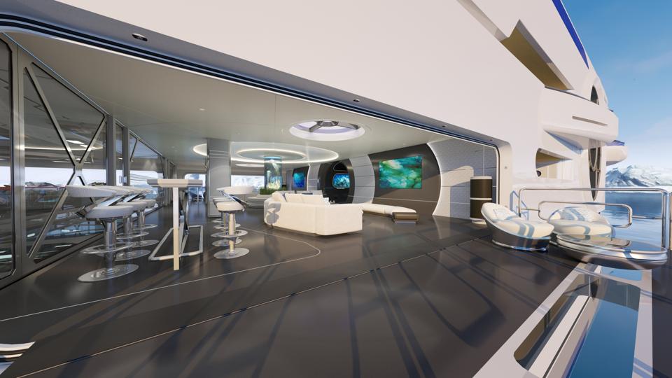 Sailing-Stream.fr ⚓ À l'intérieur du nouveau concept de Gigayacht de 328 pieds inspiré de la science-fiction | Thor Explore de Gresham ⚓ Les balcons rabattables du superyacht concept Thor Explore surplombant l'océan