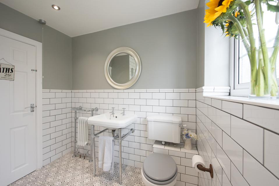 Gray and white bathroom