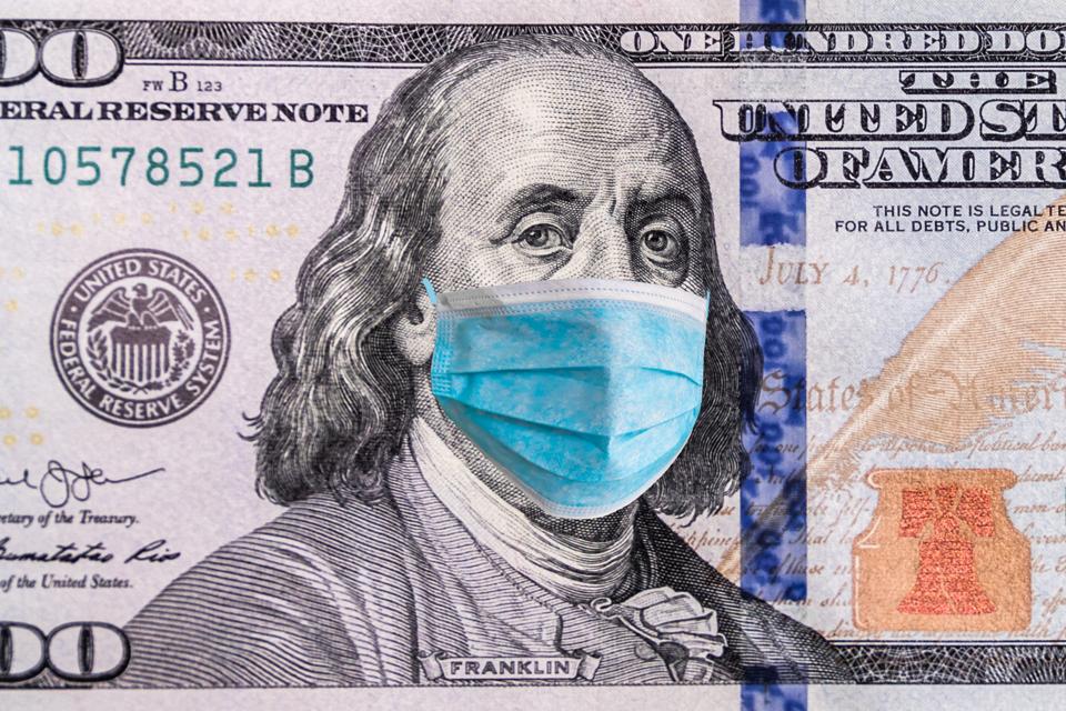 00 dollar banknote with medical mask.