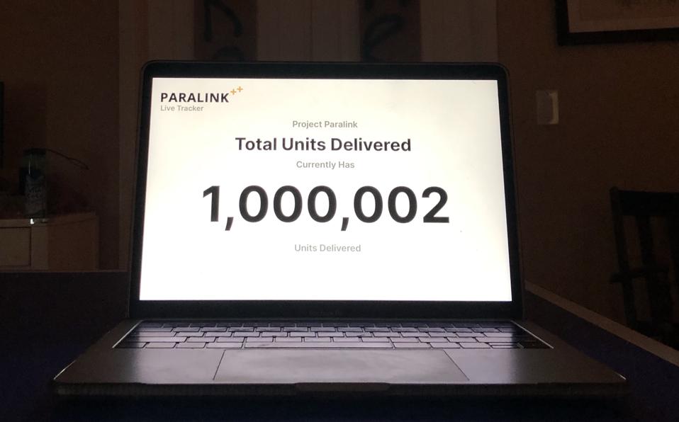 Computer screen shows 1 million deliveries.