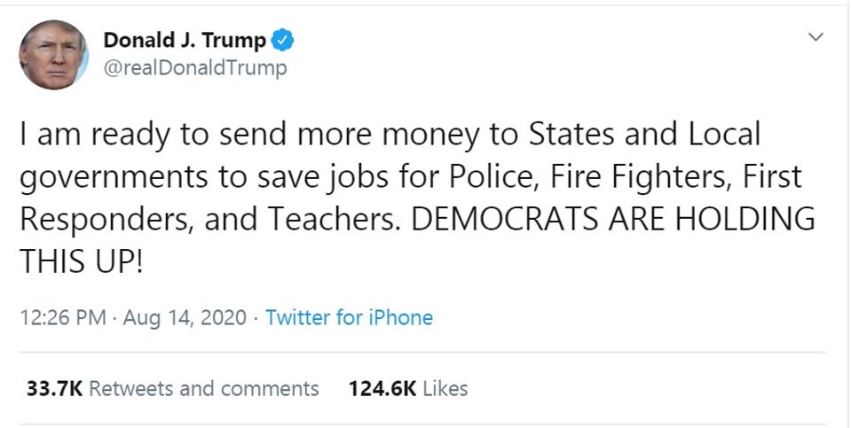 Trump I M Ready To Take Action On Stimulus Checks Rental Assistance Business Loans And State And Local Aid