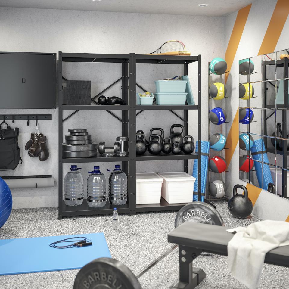 A well-organized garage can host a well-equipped workout space.