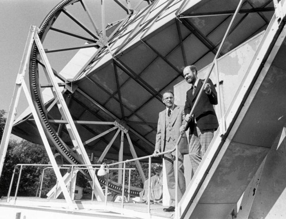 Arno Penzias and Bob Wilson at the location of the Holmdel Horn Antenna.