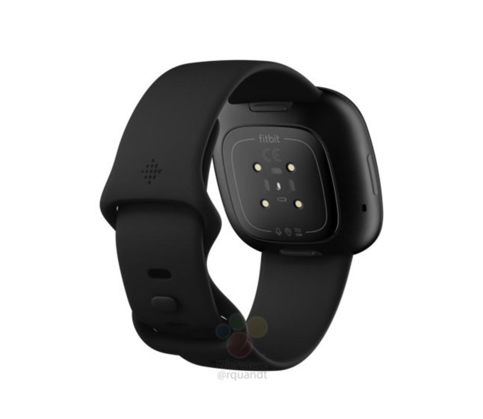 A microphone is among the icons on the back of the Fitbit Versa 3, it seems.