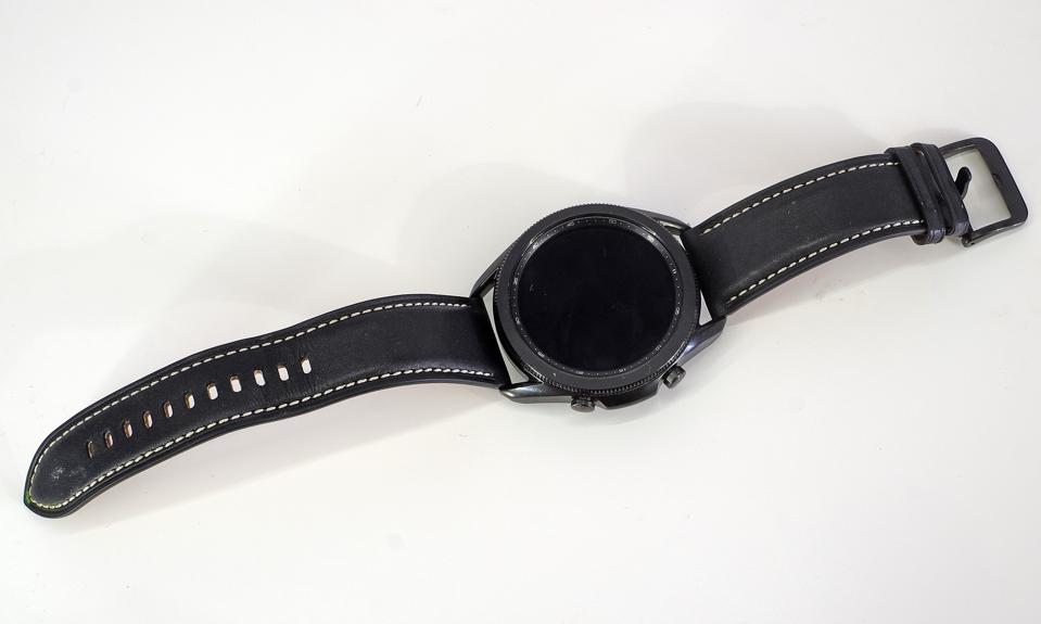 The Galaxy Watch 3 photographed from above.