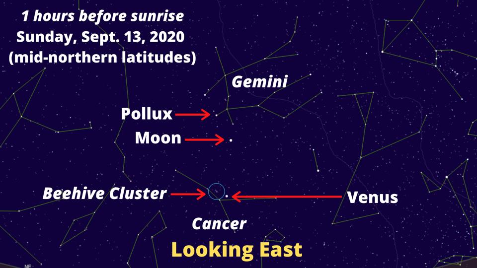 Get up an hour or so before sunrise and you’ll see a beautiful tableau rising in the eastern sky today.