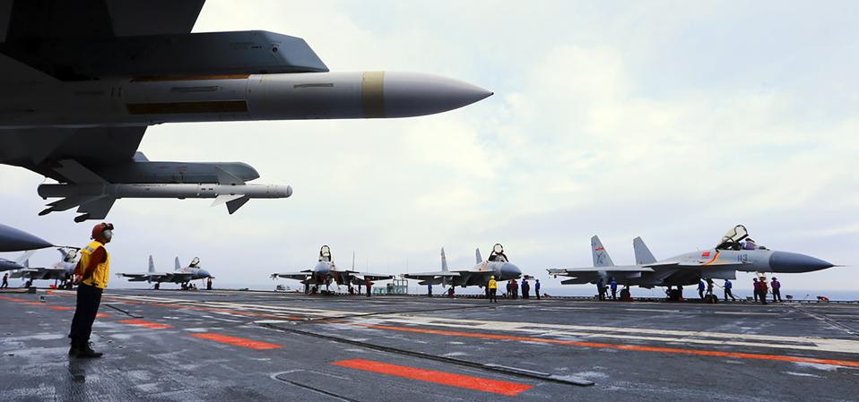 China aircraft carrier with Flanker jet fighters on deck