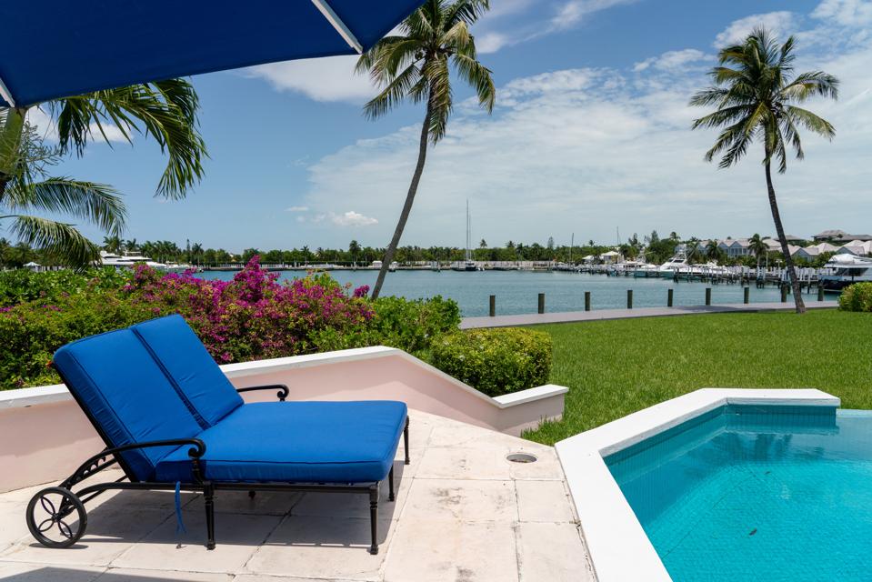 Swimming pool with boats and dock