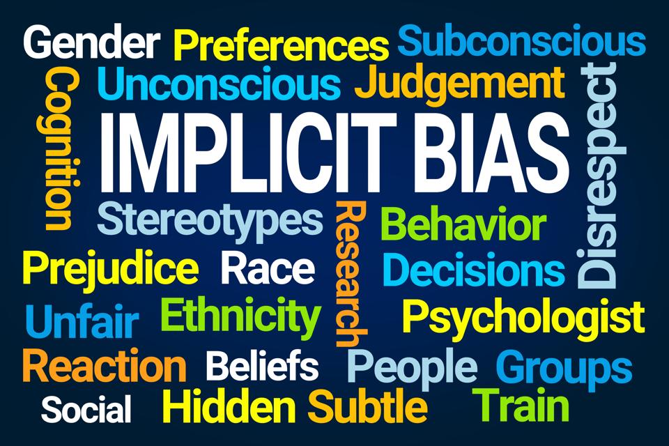 Word cloud showing all the ramifications of implicit bias.