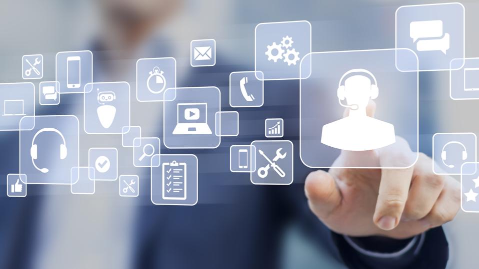 Technical support concept, business person touching helpdesk icon