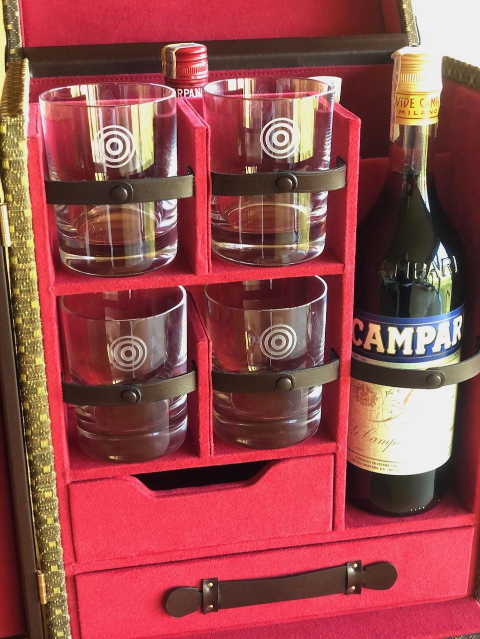 Baccarat made WM Brown branded glasses for the Negroni Trunk