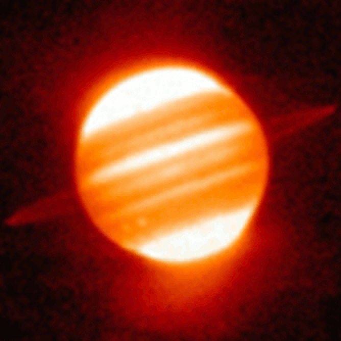 木星とその環、帯、その他の熱に敏感な特徴の赤外線画像